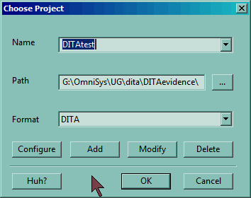 Choose Project dialog