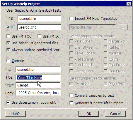 Set Up WinHelp Project dialog